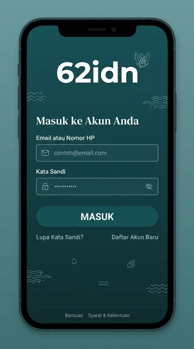 Tampilan halaman login 62idn