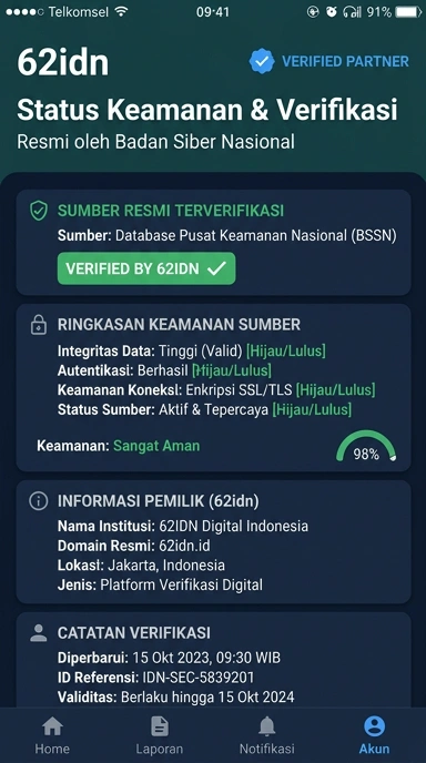 Tampilan kanal resmi 62idn