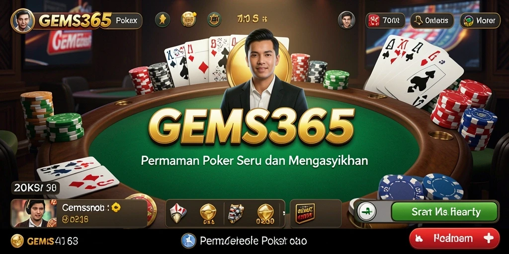 Tampilan antarmuka GEMS365 yang menarik dengan fitur poker interaktif.
